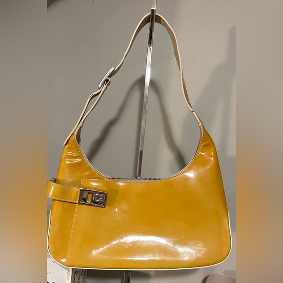 GUC Salvatore Ferragamo Mustard Yellow Patent Leather Mini Shoulder Bag - Picture 1 of 15